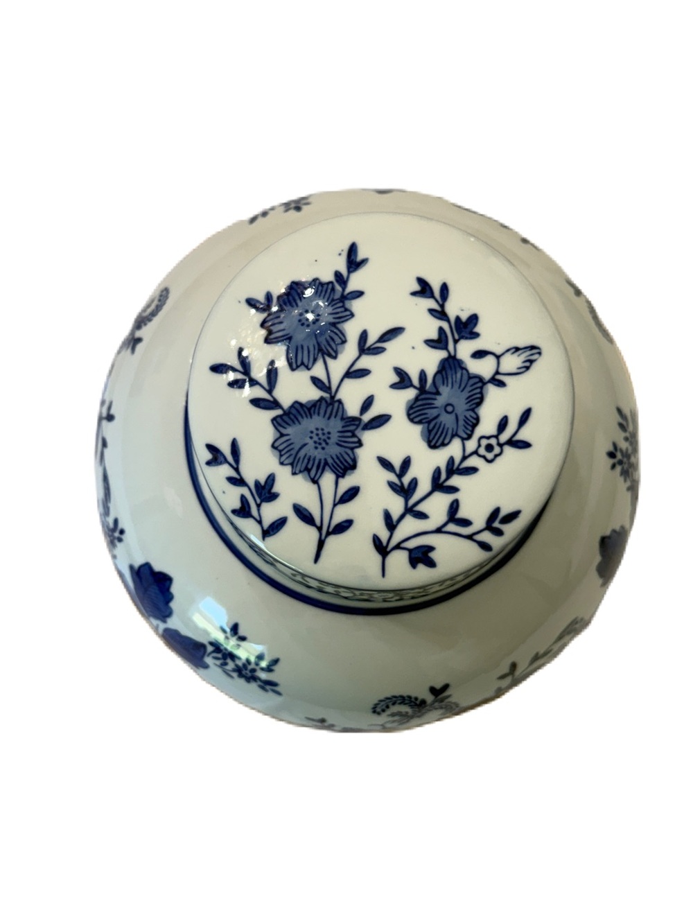 Blue and White Floral Porcelain Ginger Jar - Classic Home Accent - Picture 3 of 7